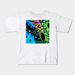 the house in the forest ecopop mandala totonac art design Kids T-Shirt